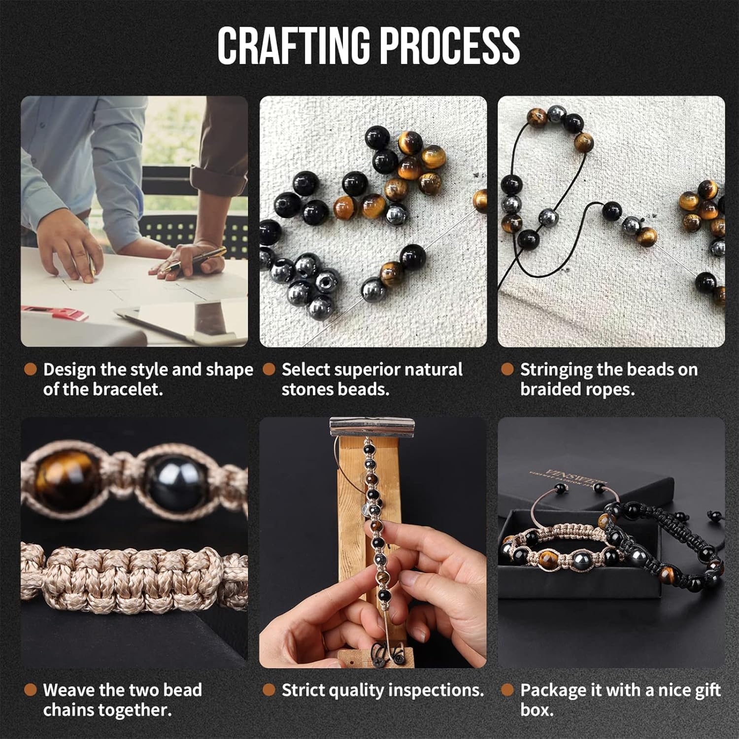 Triple Protection Bracelet,Genuine Tigers Eye Black Obsidian and Hematite Beads Bracelet for Men Women,Handmade Crystal Healing Bracelets Bring Luck and Prosperity and Happiness - Image 4