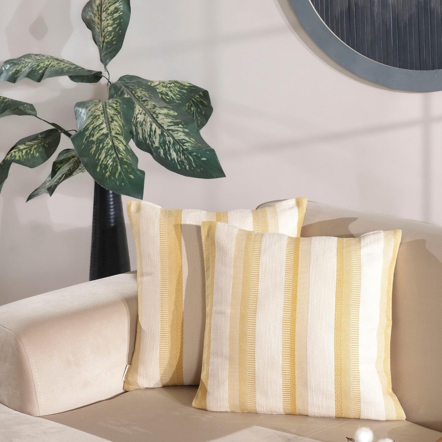 SOULMARK | 100% Turkish Cotton Decorative Pillow Covers | Mustard Yellow & Set of 2 | 18x18 | Hidden Zipper & Machine Washable | Soft & Woven Textured Euro Sham Covers for Sofa, Couch, Livingroom