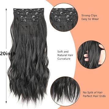 20 Inch Platinum Blonde Clip in Hair Extensions Synthetic Thick Hair pieces for Women Girls 4PCS Full Head Set Curly Synthetic Hair Extensions(60#)
