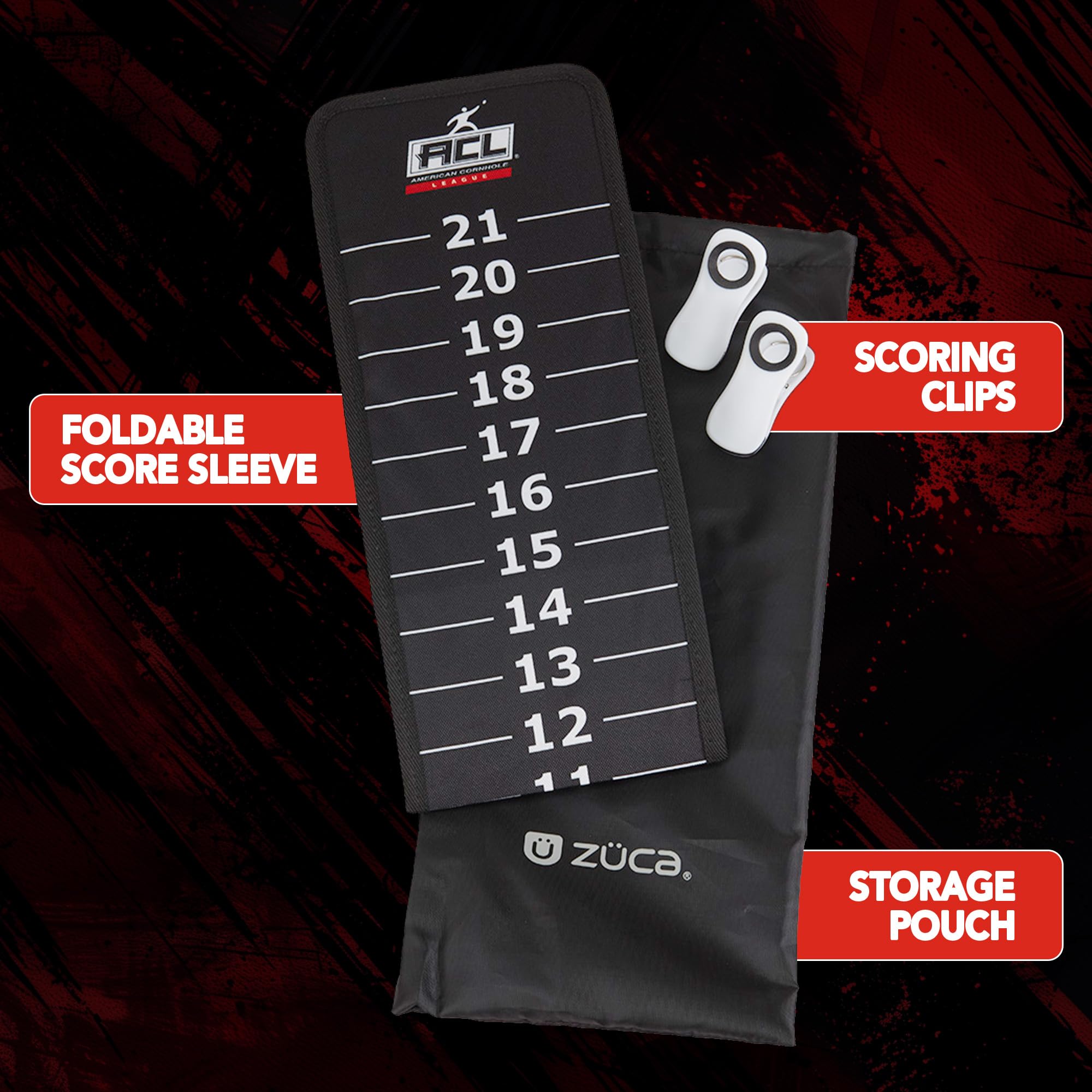 ZUCA ACL Cornhole Score Sleeve – Portable Score Keeper, Cornhole Scoreboard & Built-in Phone Holder – Compact, Foldable Design for Cornhole Rolling Bags