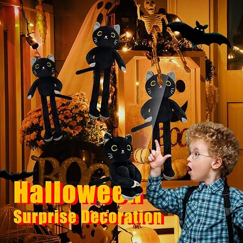 Miniatura 4 de Peluche de gato negro de 20.5 pulgadas, suave y lindo animal de peluche con imán, peluche de gato negro Kawaii y almohada para Halloween, regalo