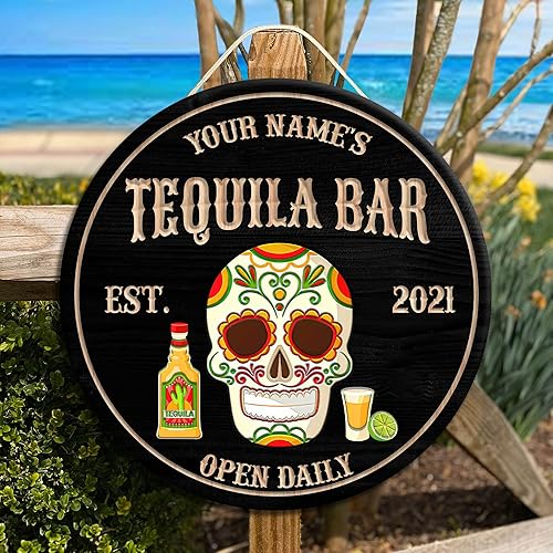 Miniatura 47 de Placa de pared de madera de bar de tequila mexicano personalizado, letrero de bar de México, letrero rústico para pub para el hogar, decoración de 01