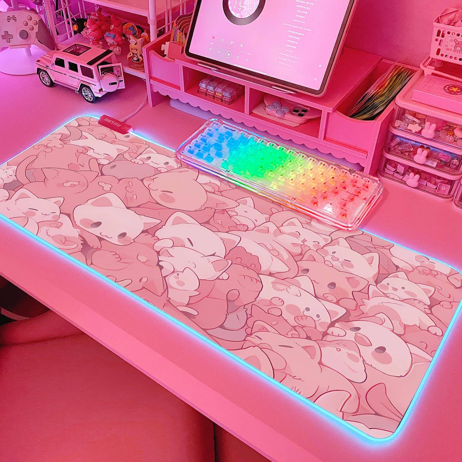JMIYAV Pink RGB Gaming Mouse Pad 31.5x12 Inch PC XL Large Extended Glowing Led Light Up Desk Pad Non-Slip Rubber Base Computer Cute Mousepad Mat Desk Accessories Gaming Setup 487