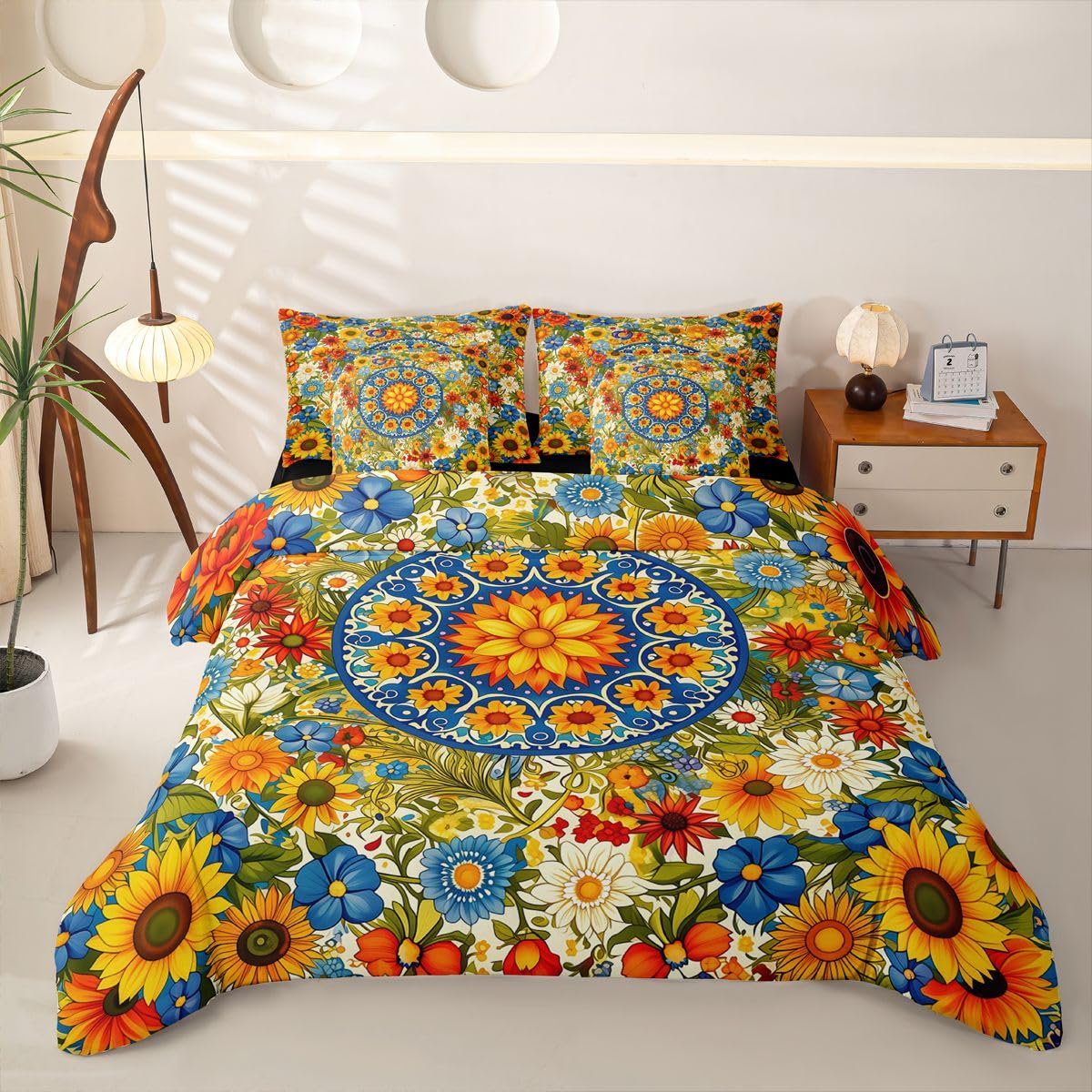 Homewish Set copripiumino king size con motivo floreale bohémien, 7 pezzi