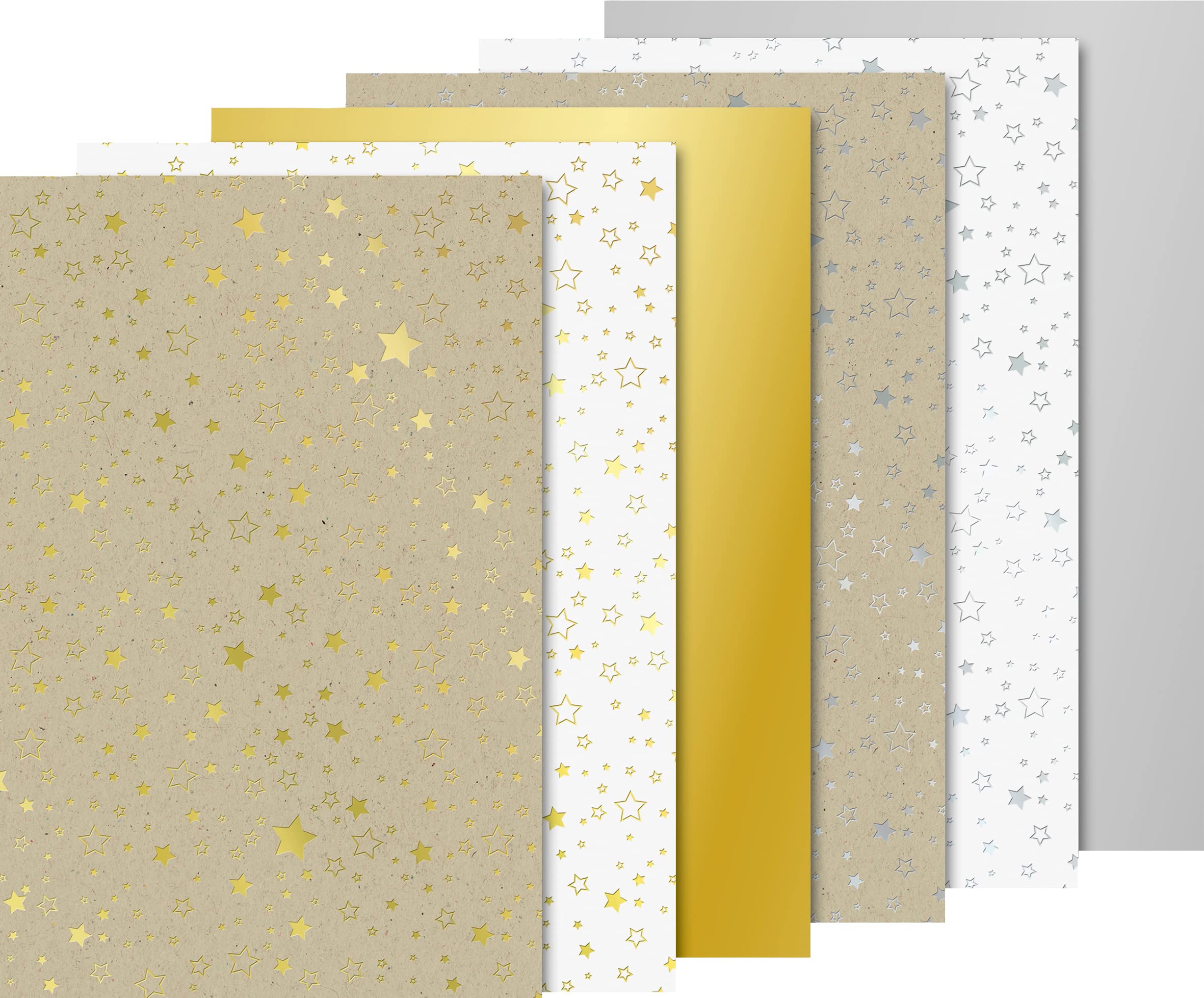 Heyda 220gsm A4 Natural Card Pad Foiled Stars 12pcs