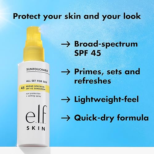 Miniatura 3 de e.l.f. SKIN All Set For Sun SPF 45, spray fijador con SPF 45 para maquillaje duradero, fórmula ligera y no grasa, vegano y libre de crueldad, el