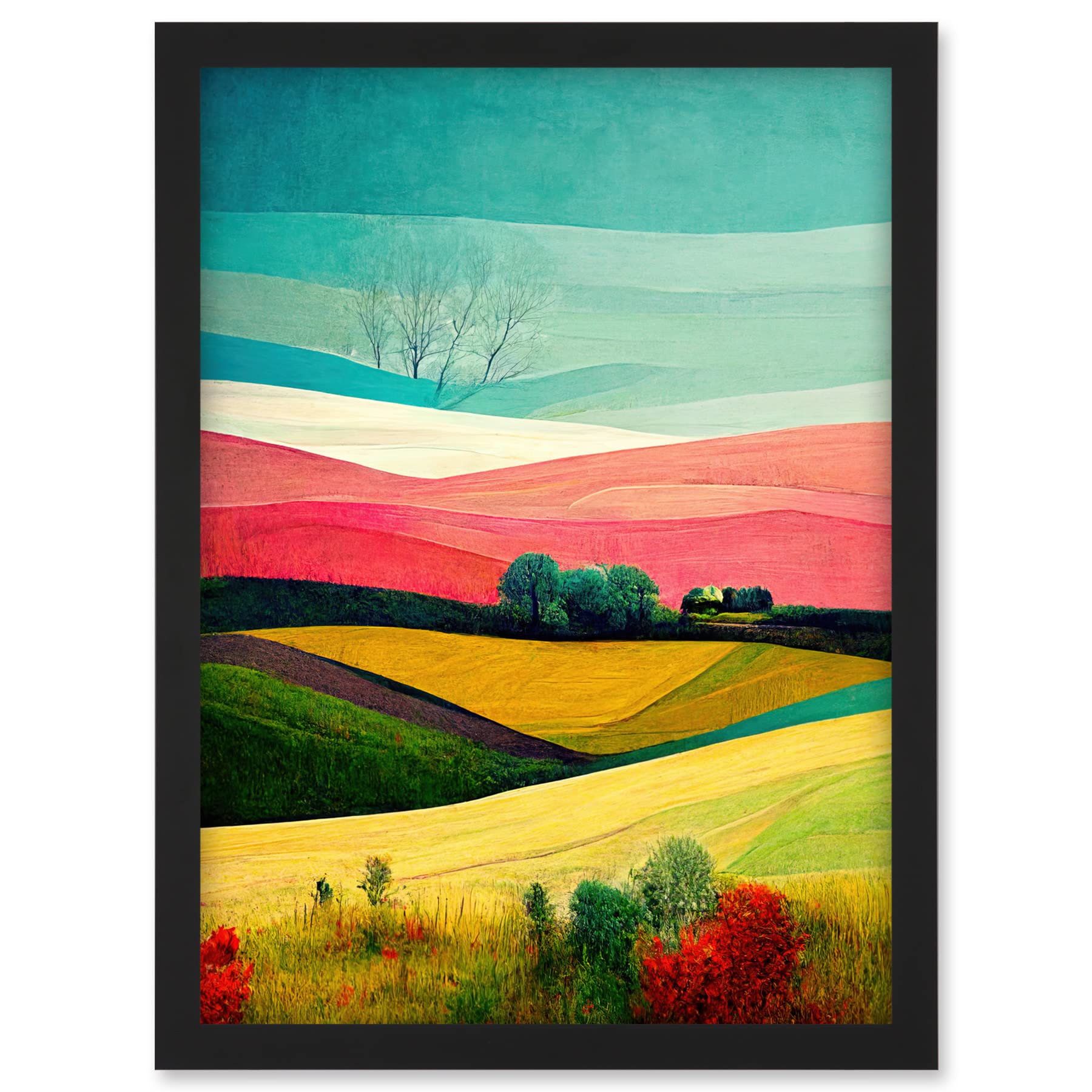 Doppelganger33 LTD Four Seasons Colourful Modern Country Landscape Painting Artwork Framed A3 Wall Art Print