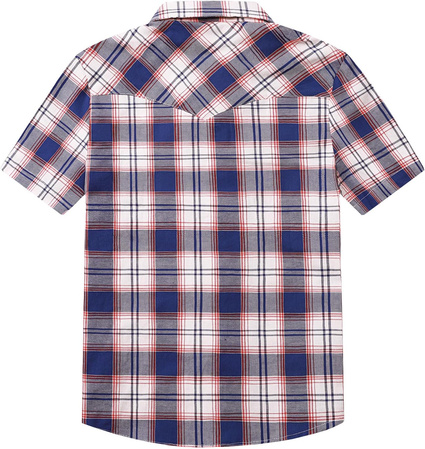 COSLAND Boy's Toddler Cotton Western Short Sleeve Button Down Plaid Shirt, 4-14 Years - Image 4