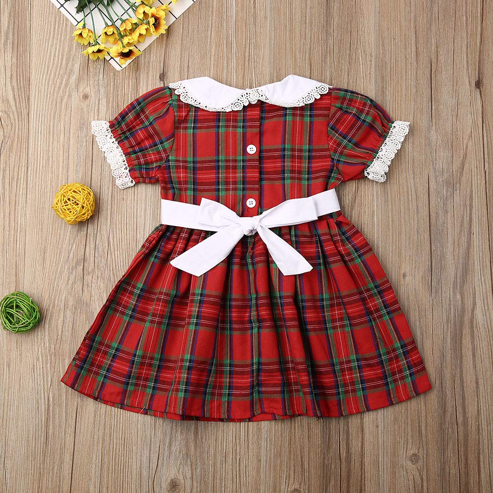 Toddler Baby Girl Matching Outfit, Baby Girl Plaid Lace Romper and Kids Girl Doll Collar Dress (Dress, 1-2T)