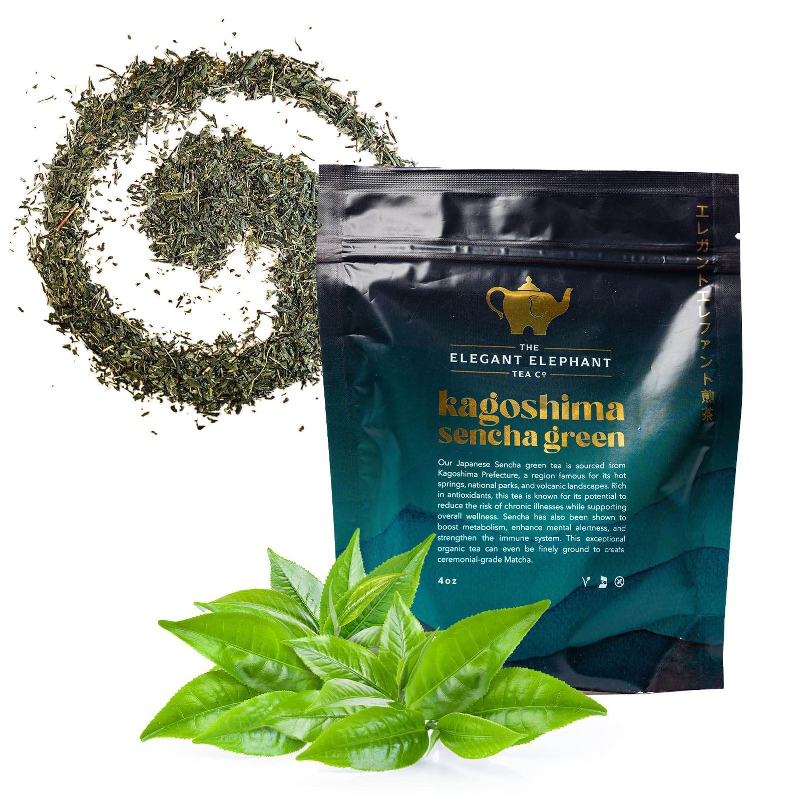 Japanese Sencha Green Tea, Organic Loose Leaf Sencha Tea – Antioxidant & Detox Support – Refreshing Hot or Iced Green Tea – 4 oz Resealable Bag (Makes