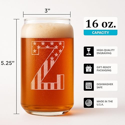 Miniatura 112 de Vaso en forma de lata de cerveza con monograma grabado - bandera de EE.UU.