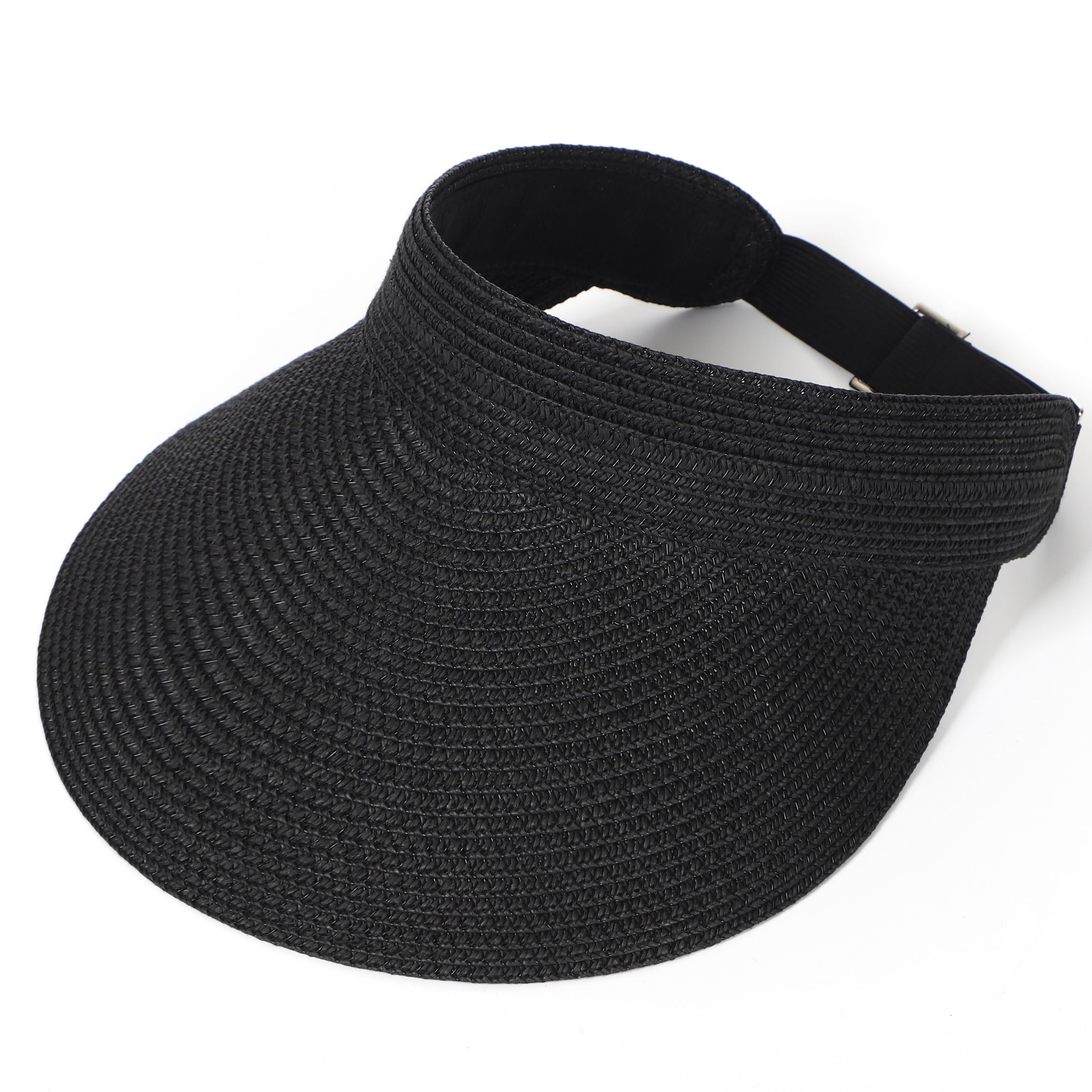 soul youngSombrero de paja de verano con visores para mujer, sombrero ponytail protección UV, visera ancha, visera de playa, visera plegable, UPF 50+