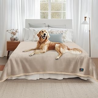 Luciphia Waterproof Pet Blanket, Liquid Pee Proof Dog Blanket for Sofa Bed Couch, Reversible Sherpa Fleece Furniture Protector Cover for Small Medium Large Dogs Cats, Dark White Queen Size(90" x 82") - Amazon product rated Grade A