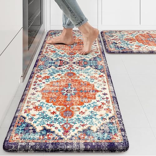 KIMODE Boho Vintage Anti-Fatigue Kitchen Mat Set of 2