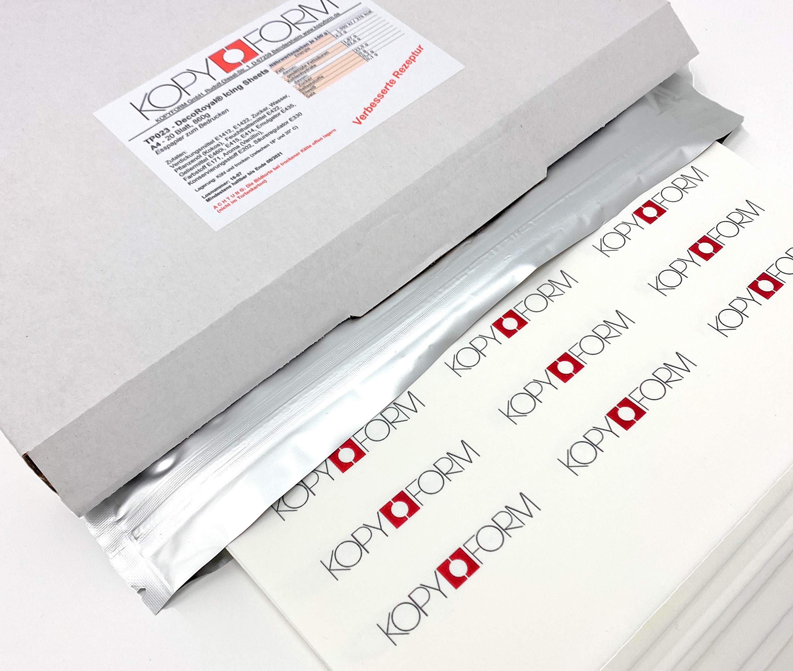 KOPYFORM DecoRoyal® Icing Sheets (Esspapier für Fototorten) - DIN A4, 20 Blatt (TP023)
