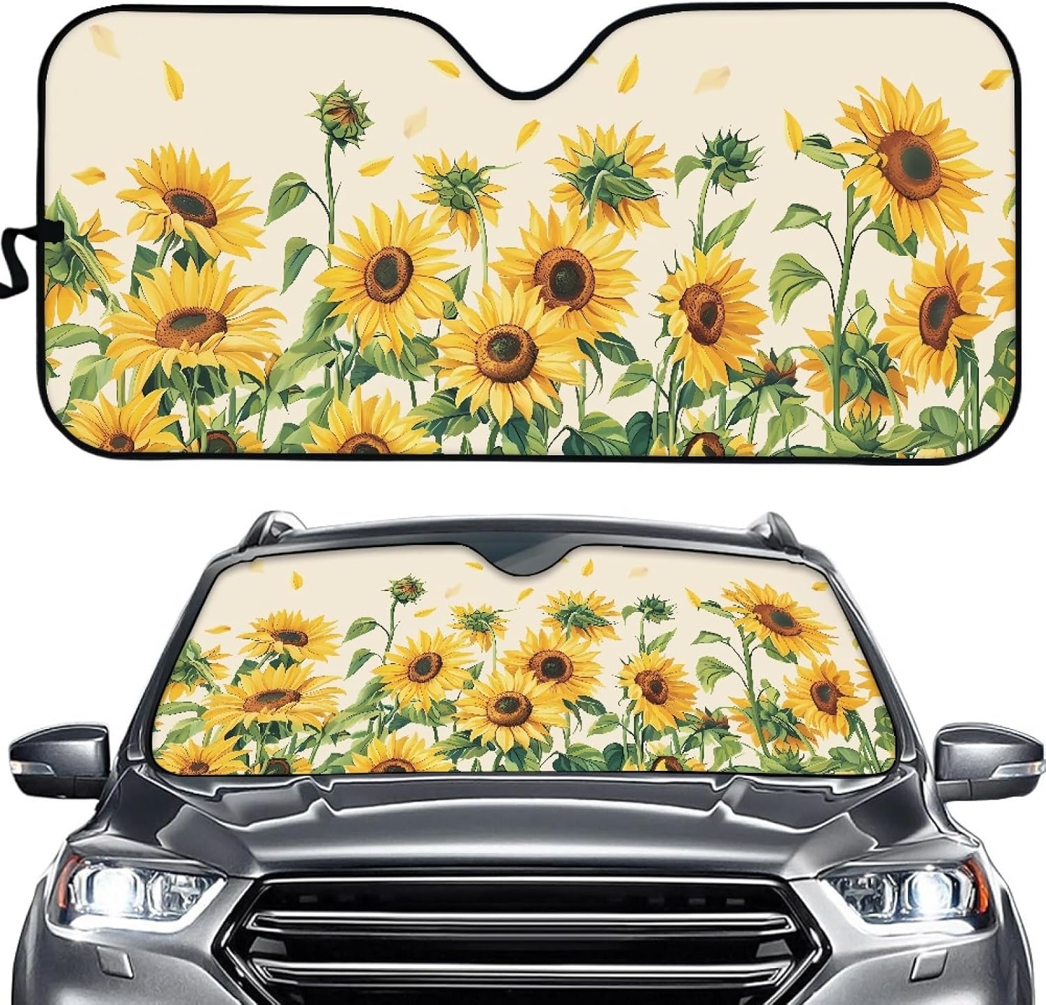 CLOHOMIN Bright Yellow Sunflowers Floral Decorative Car Windshield Sunshade,Front Windshield Shade-Accordion Folding Auto Sunshade for Car Truck SUV-Blocks UV Rays Sun Visor Protector