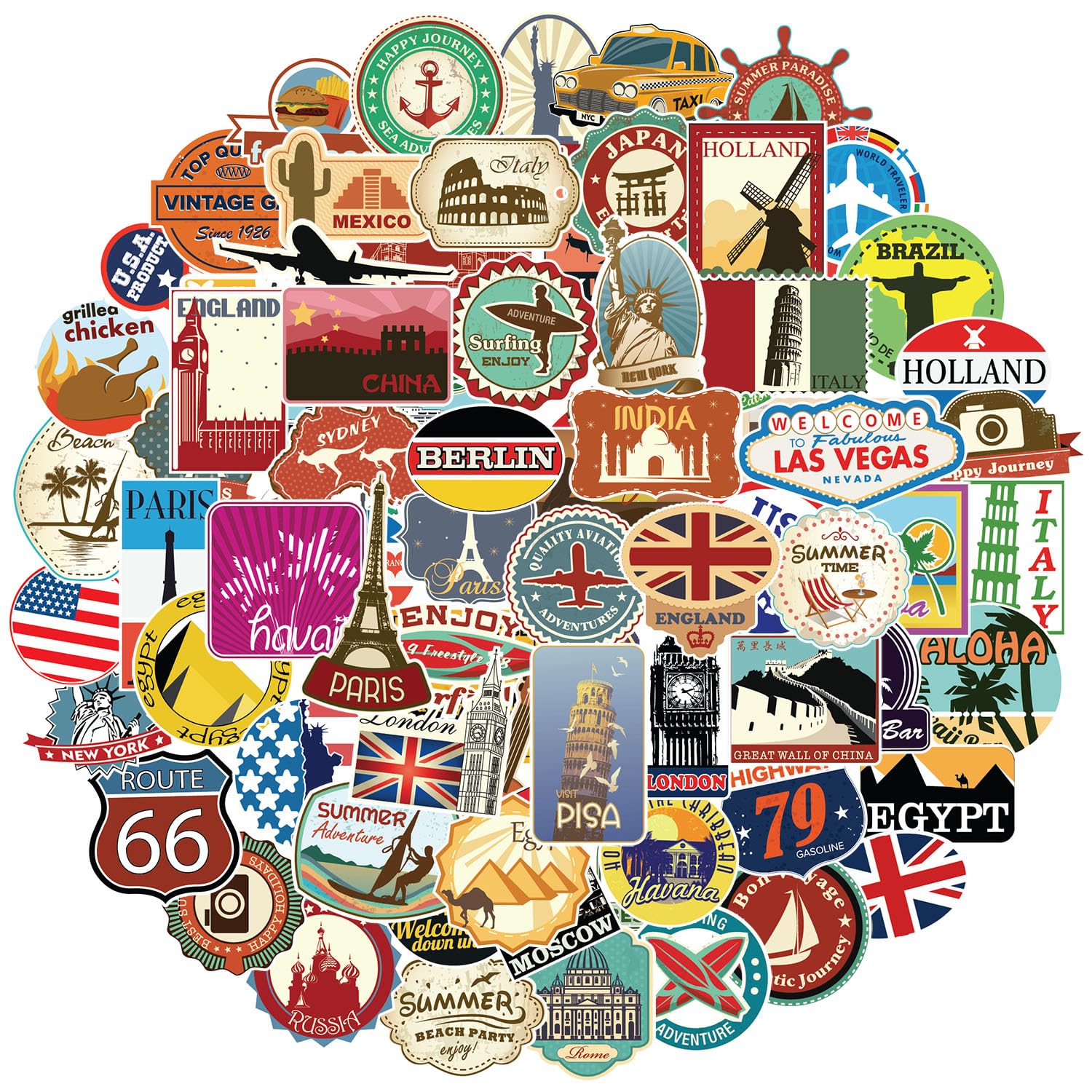 100 Adesivi da Viaggio - Impermeabili Aesthetic Stickers Decalcomanie per Scrapbooking, Diari, Album, Valigia, PC, Book