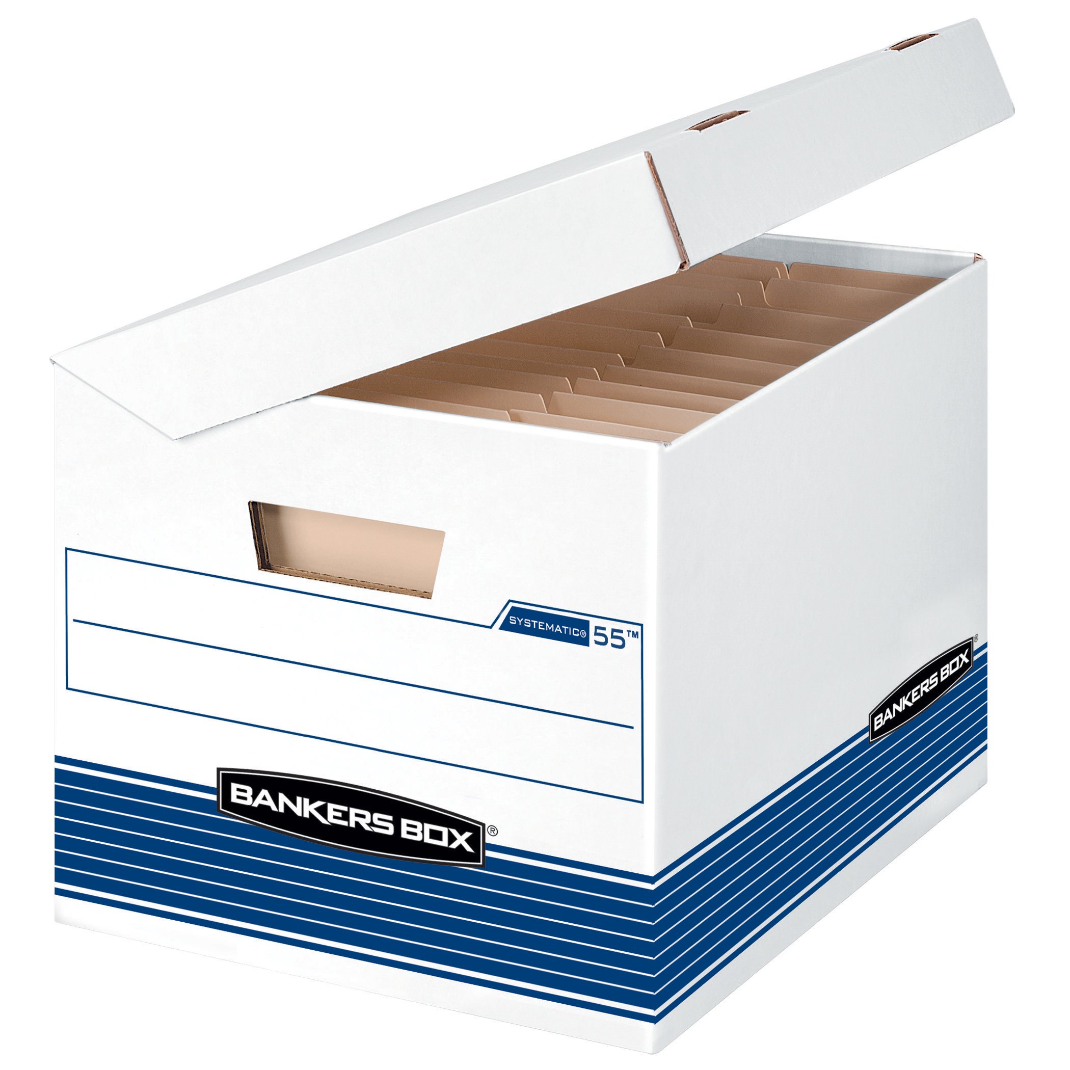 Bankers Box SYSTEMATIC Medium-Duty Storage Boxes, FastFold, Attached Flip-Top Lid, Letter/Legal, Case of 12 (0005502)