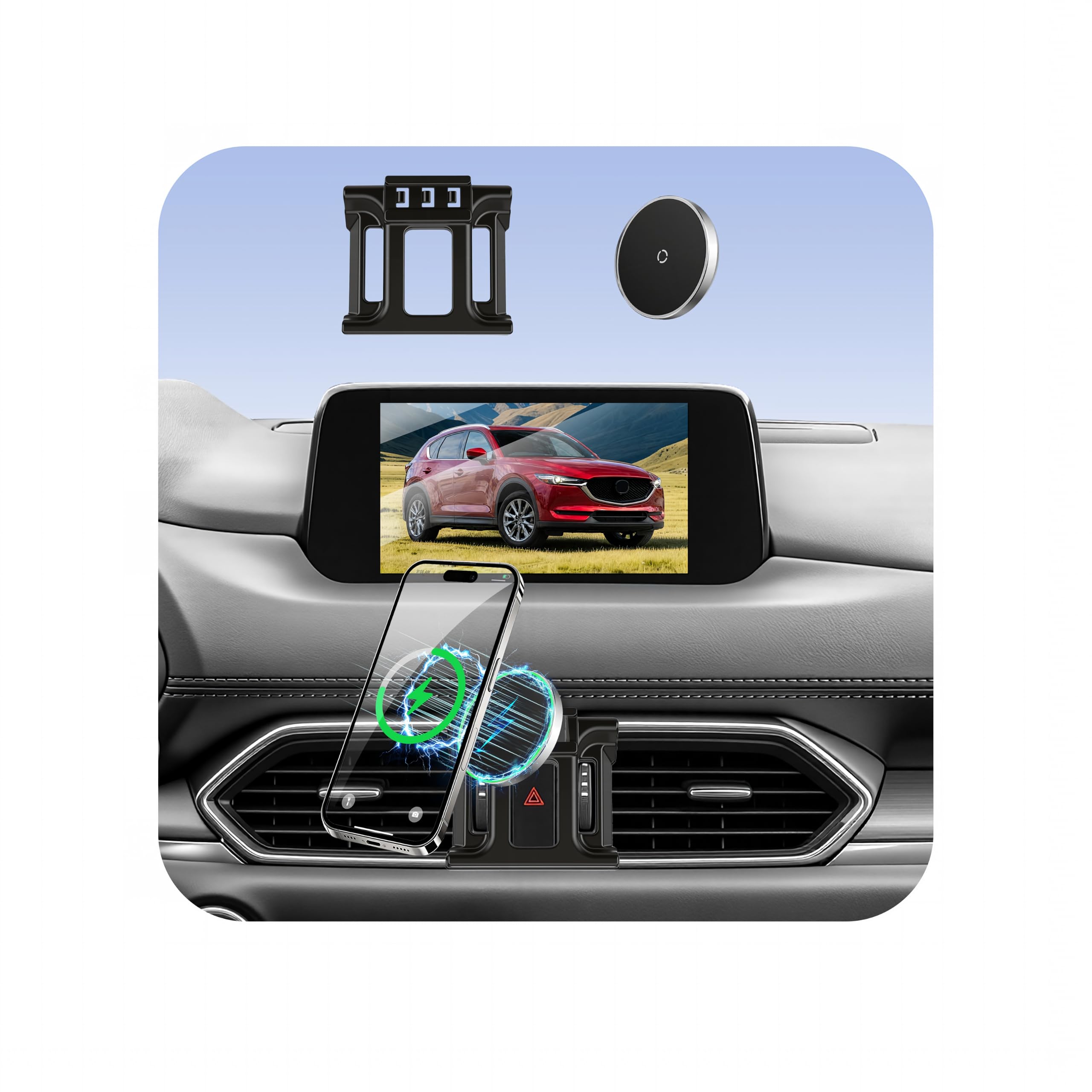 Car Mount for Mazda CX5 (2017-2025), Magnetic Phone Holder, Magsafe Car Mount Charger, Dashboard Phone Holder, 15W Wireless Fast Charging, Cell Phone Automobile Chargers, 2024 CX-5 Accessories