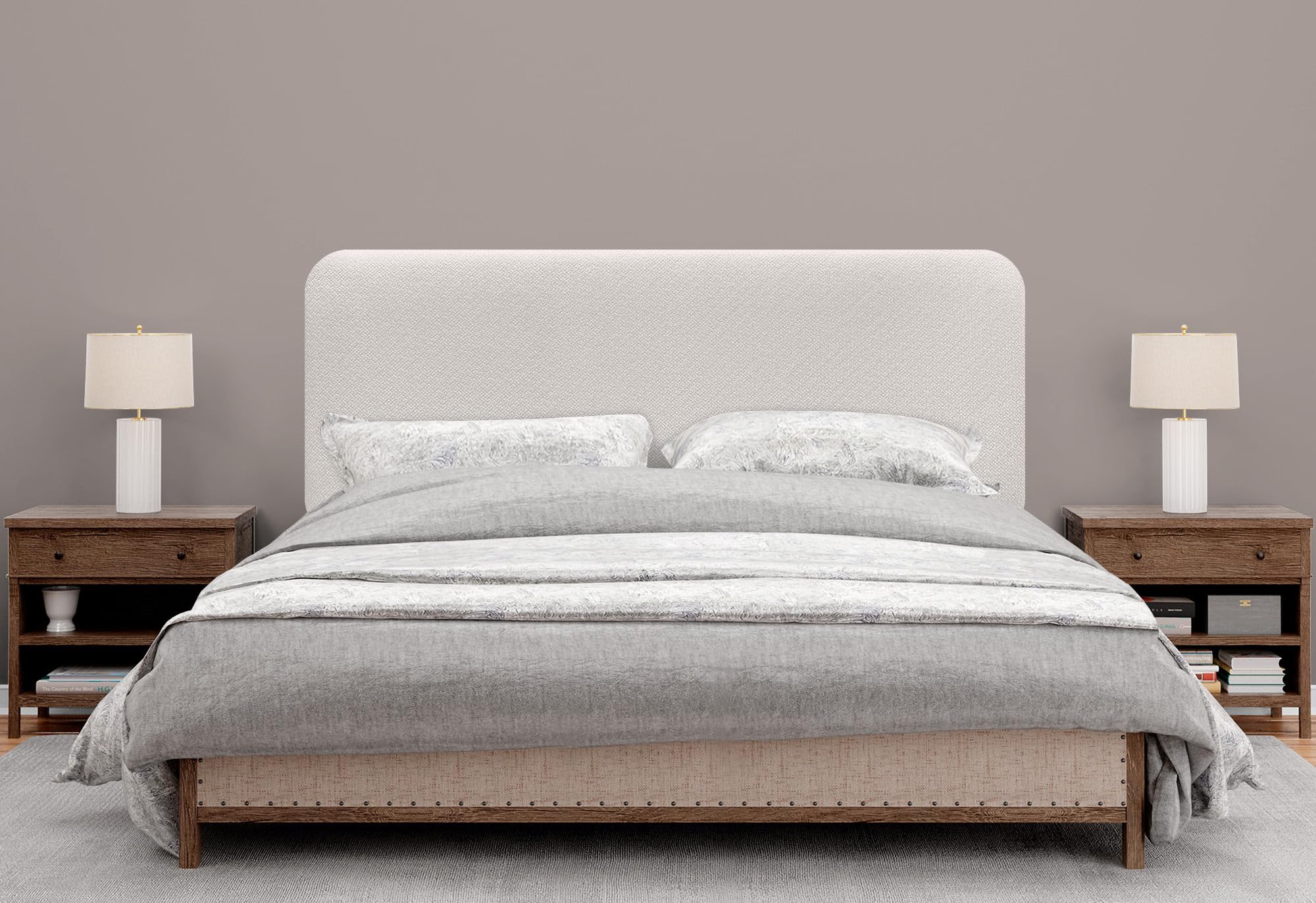 DHOME Cabecero Tapizado Liso Redondeado Luxury Edition para Pared Acústicos Cabeceros Absorbentes Cabezal Cama Dormitorio (Silver Nacar, 95cm)