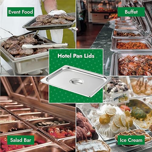 Miniatura 63 de HECMAC Paquete de 6 tapas de sartén de hotel de tamaño completo, acero inoxidable, tapa de sartén de alimentos con asa, calibre 23