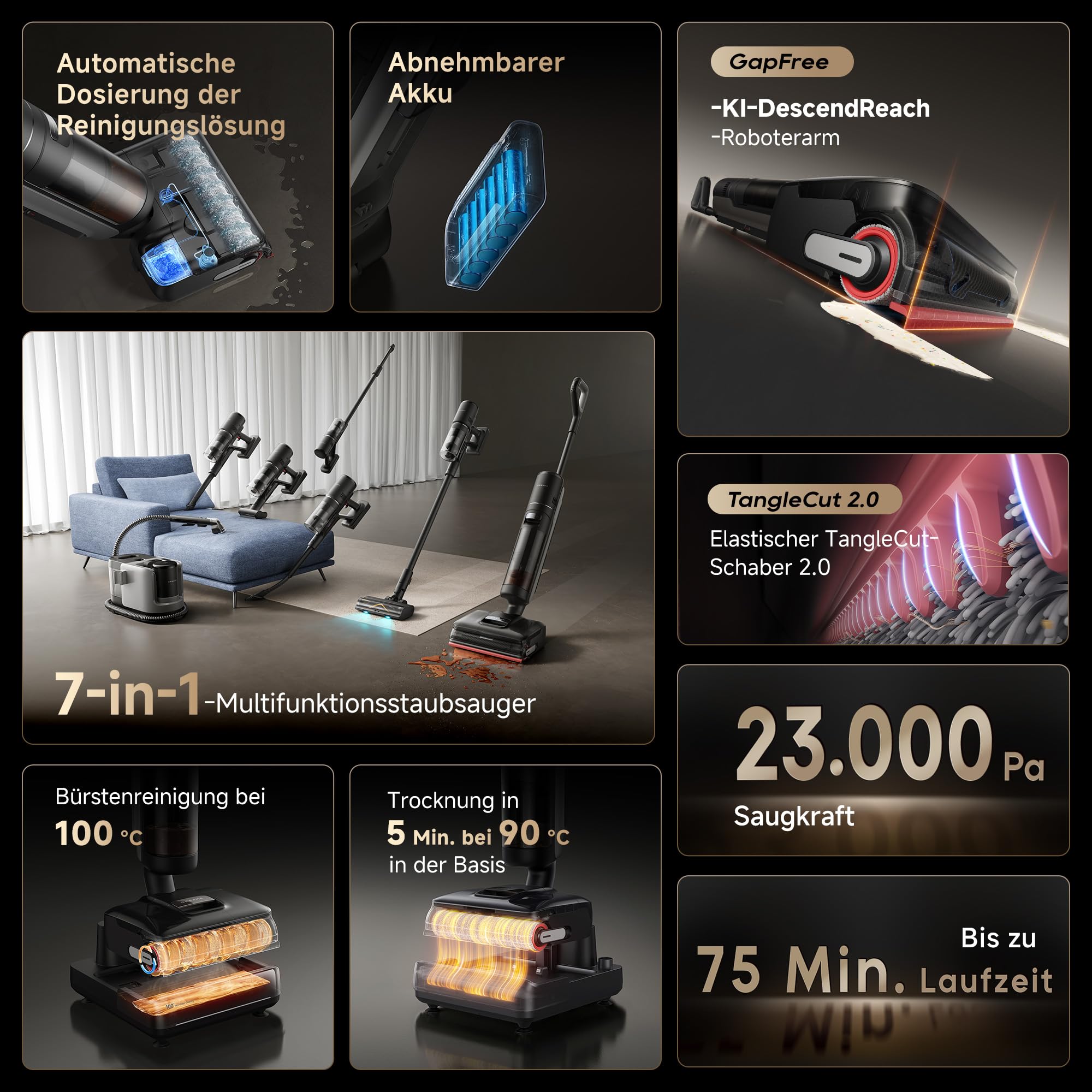 Dreame H15 Mix 7-in-1 Nass- und Trockensauger, 23.000 Pa Saugkraft, KI-Roboterarm, Kantenreinigung