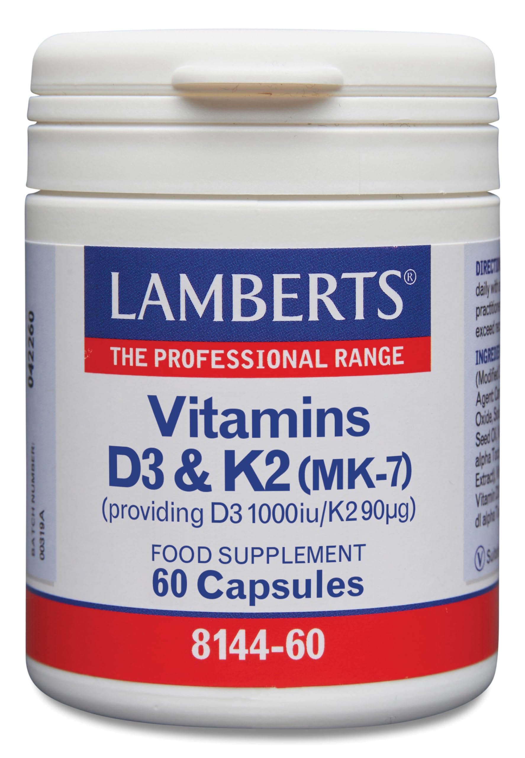 Lamberts Vitamins D3 1000iu & K2 90µg – Bone & Immune Health Support – MK-7 Menaquinone – 60 Vegetarian Capsules
