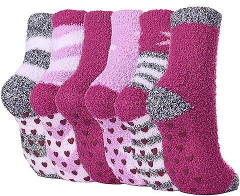 Calcetines Antideslizantes Mujer Invierno Calentitos 6 Pares Calcetines Termicos Polar para Casa Dormir, Súper Suaves Lindo Calcetines