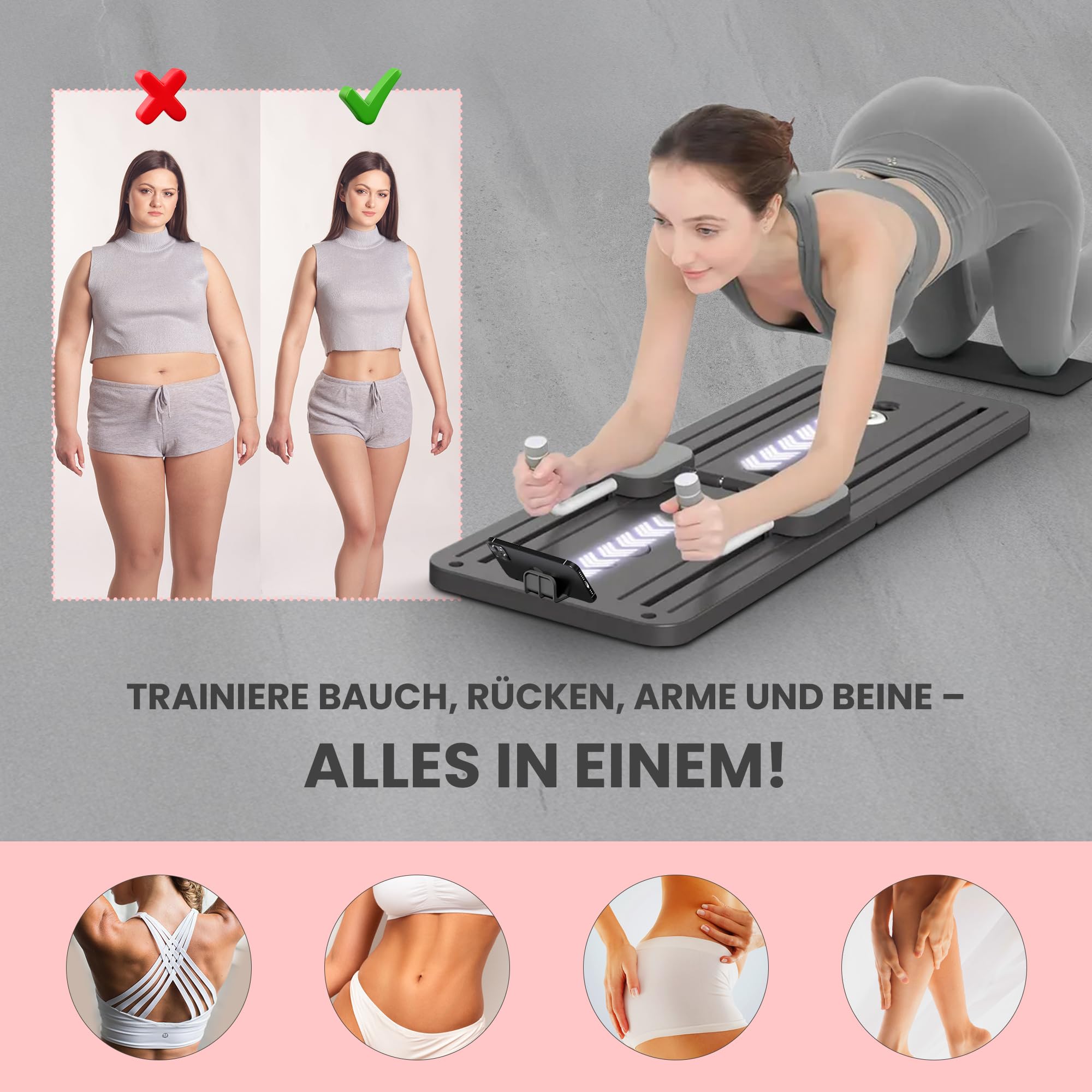 Extralink Pilates Board – Klappbarer Pilates Reformer für Zuhause, Multifunktional, Bauchtrainer mit Widerstandsbändern, Automatischer Rückprall, LCD Timer & Handyhalterung, Kompakt & Stabil
