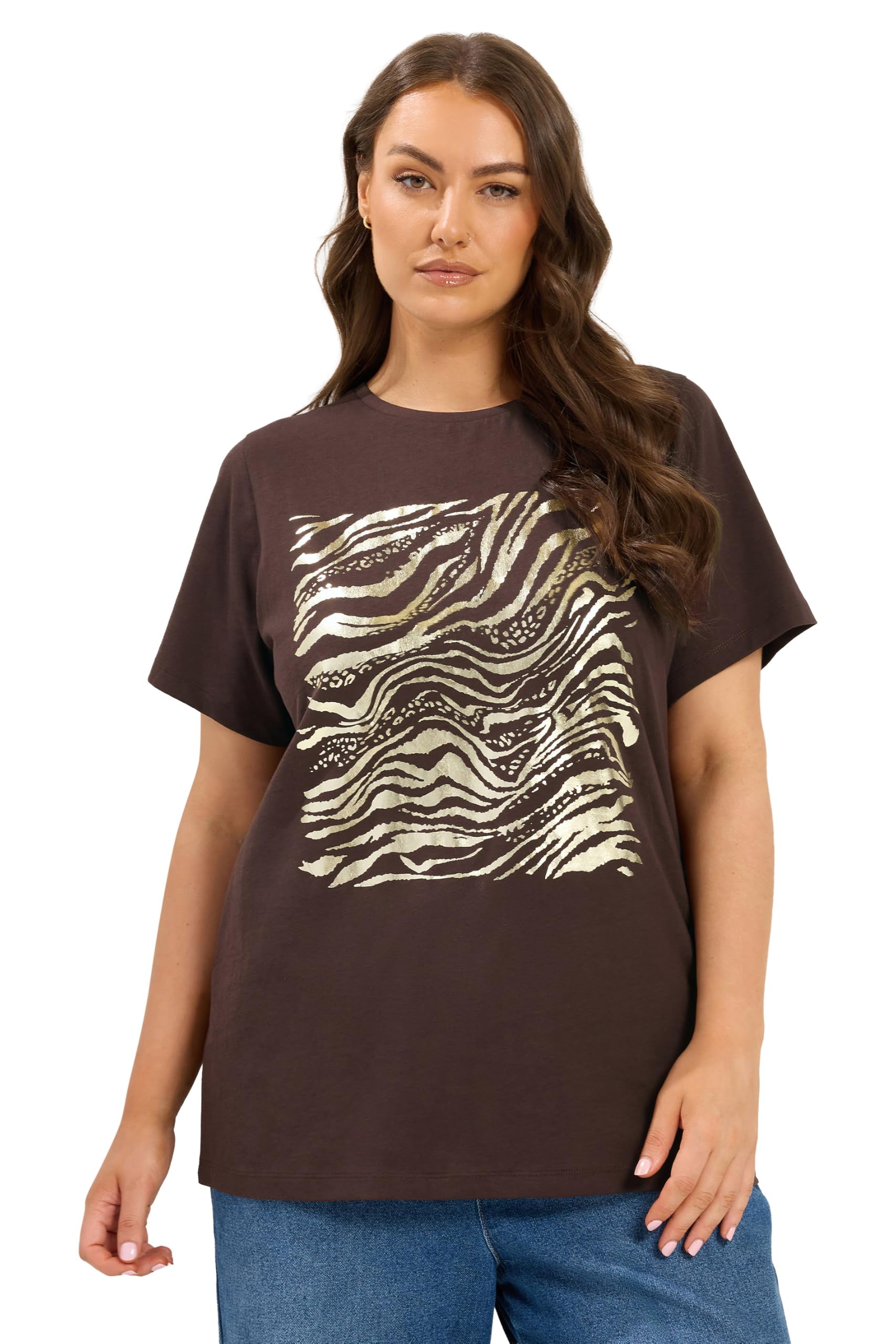 Yours Women's Chocolate Curve Grey Zebra Foil T-Shirt - Plus Size Curve