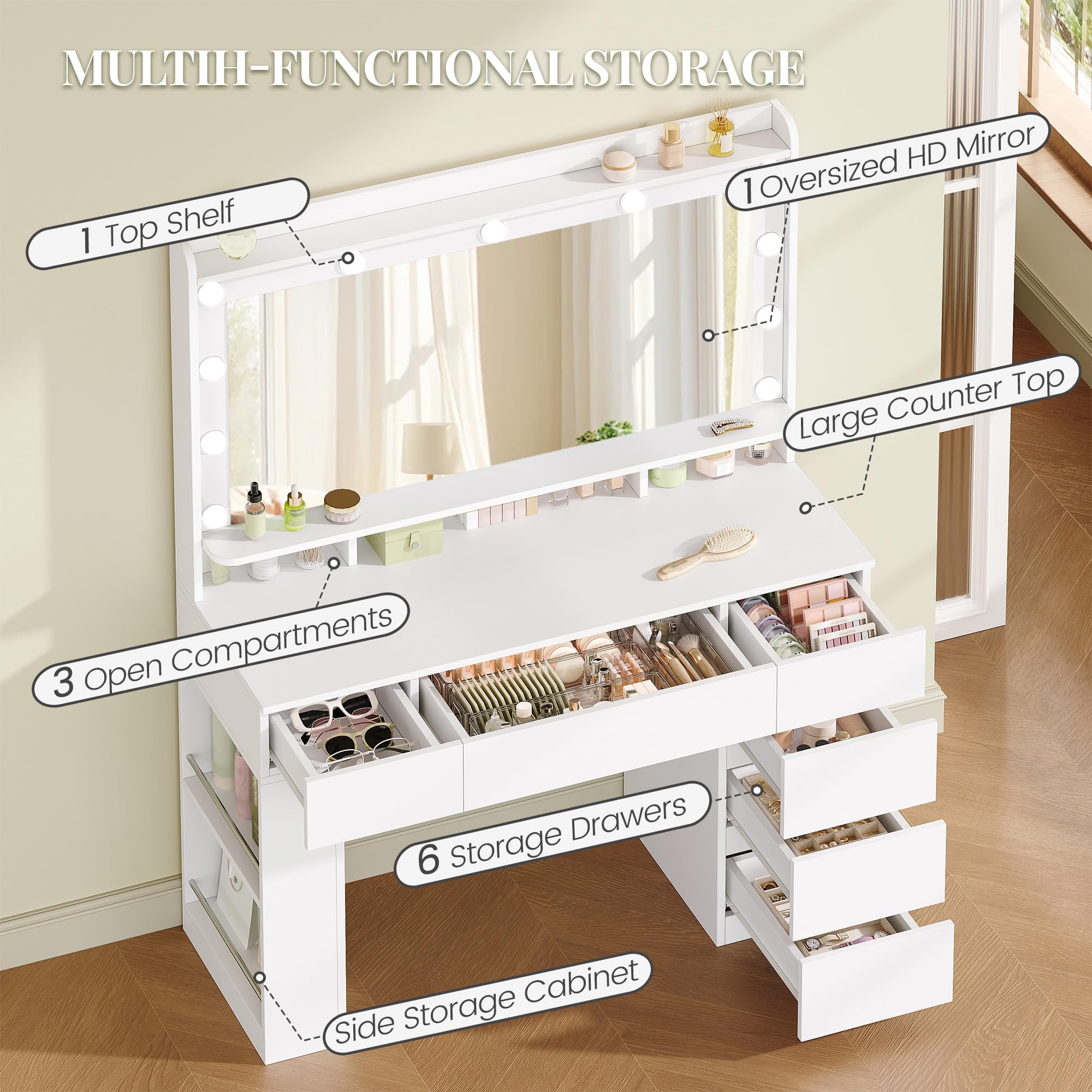 HEXCELEN 108 cm Toeletta da Trucco con Grande Specchio, Bianco