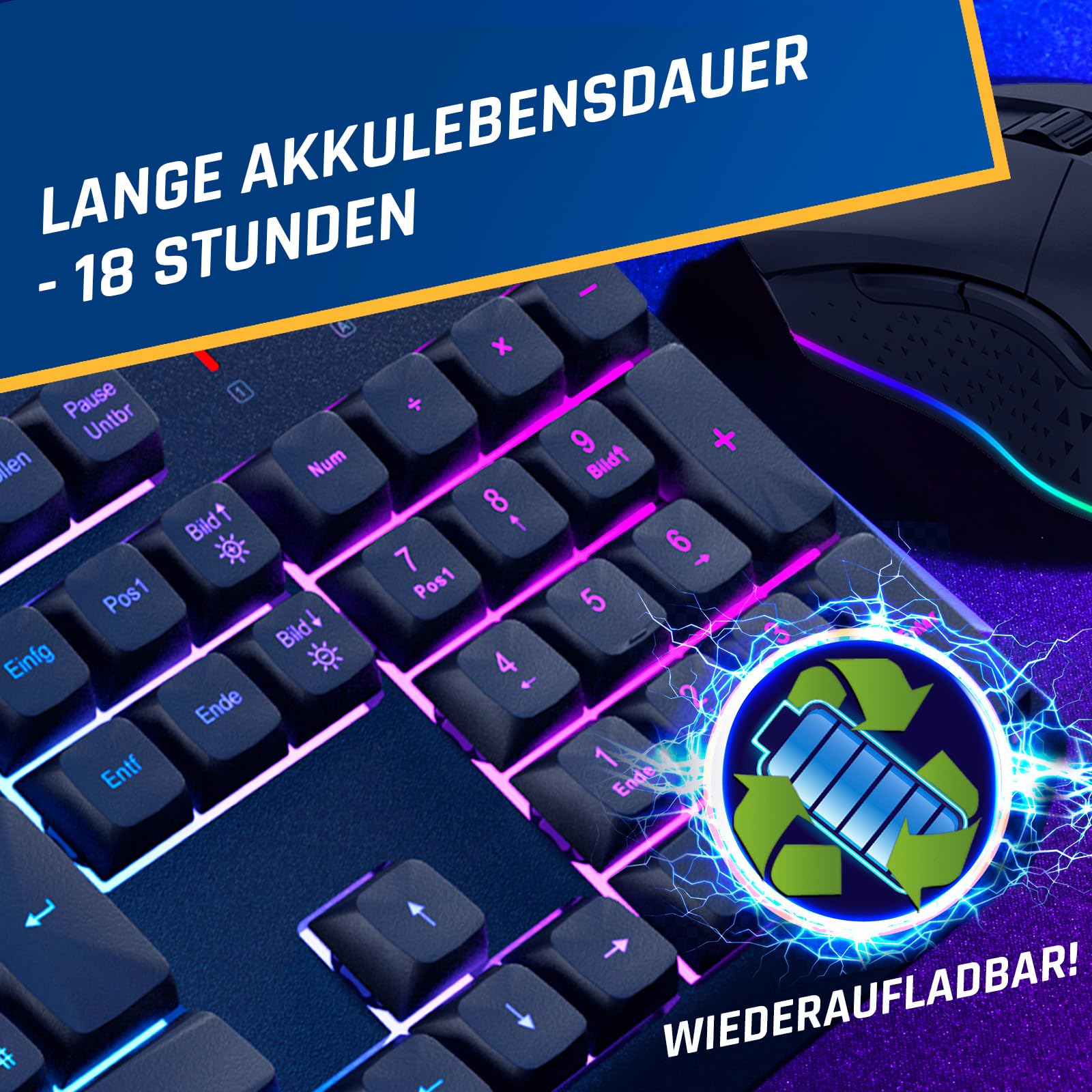 KLIM Blaze & Chroma - Set tastiera senza fili QWERTZ piatto, ergonomico, tastiera per mouse per PC, batteria integrata e durevole