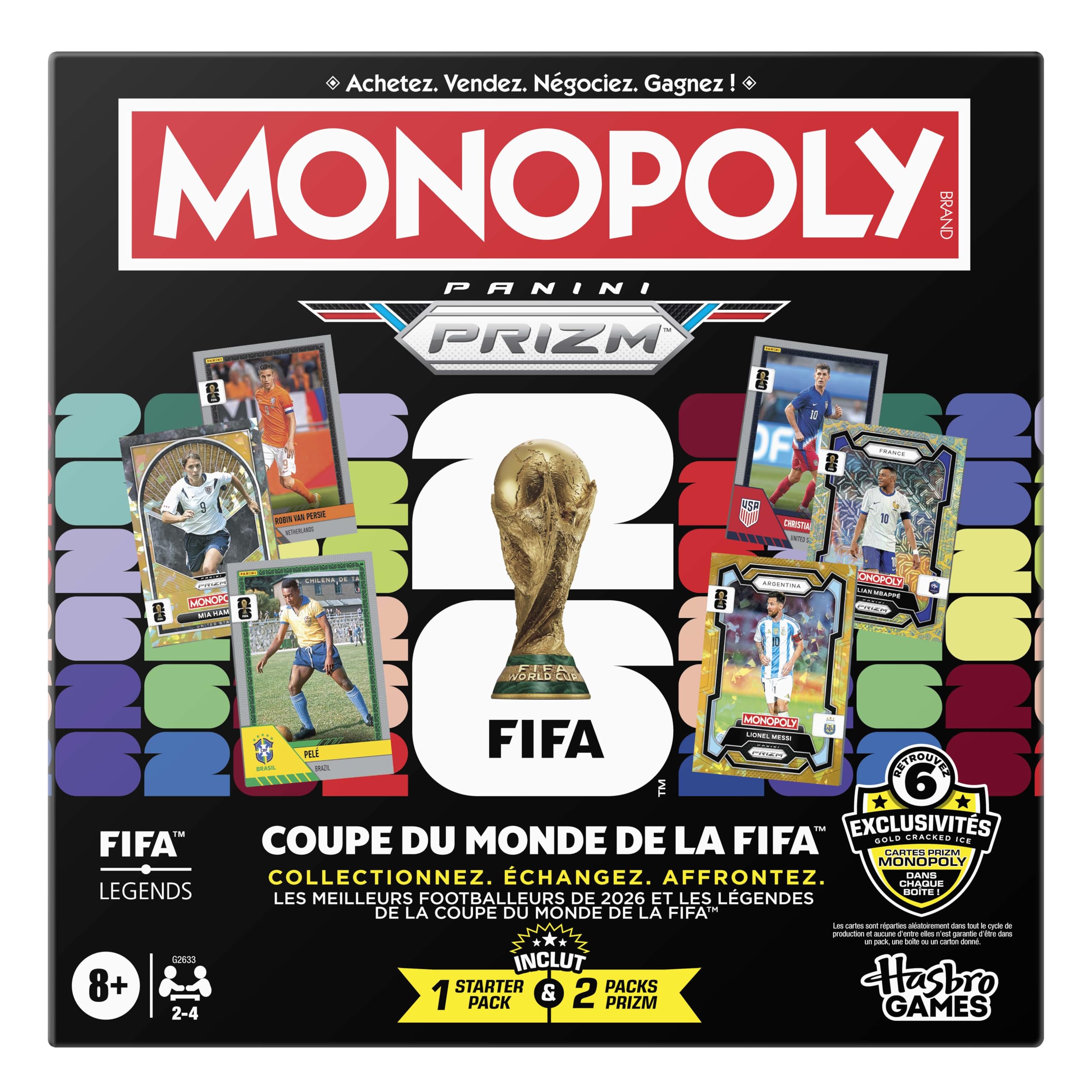 Monopoly Panini Prizm: FIFA World Cup Juego de Fútbol con Cartas Monopoly Panini Prizm Copa Mundial de la FIFA 2026 I a Partir de 8 años - Versión Francesa