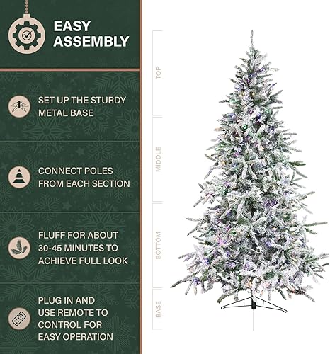 Miniatura 5 de Fraser Hill Farm - Árbol artificial de Navidad nevado Mountain Pine de 9 pies, con luces LED de color multicolor y blanco cálido y soporte,