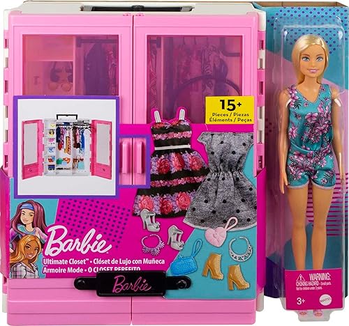 Miniatura 6 de Barbie Fashionistas - Muñeca y juego de armario definitivo con ropa y 12 accesorios, muñeca rubia de moda y juguete de armario rosa con