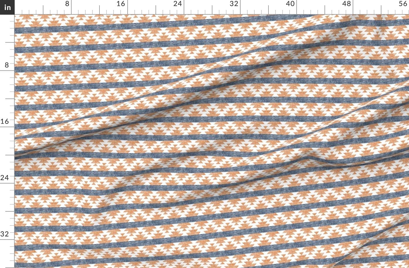 Spoonflower Fabric - Orange Boho Trendy Southwestern Navy Printed on Organic Cotton Sateen Fabric by The Yard - Sewing Quilting Apparel Home Decor