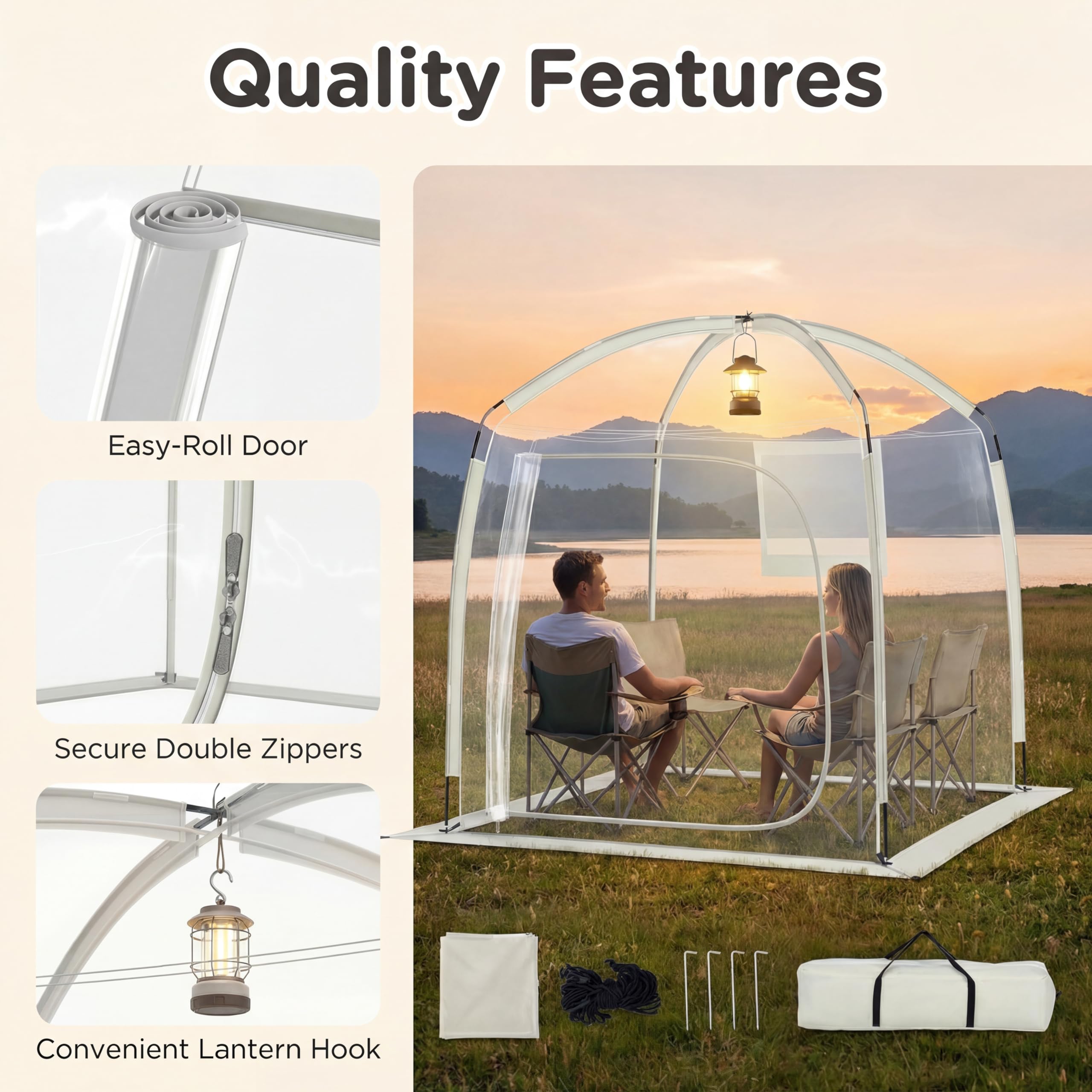 SOARS Tenda Sportiva a Bolla Pop-up 215 x 215 cm, Tenda Cupola Trasparente Resistente per Festival, Raduni all' Aperto, Eventi Sportivi, da Giardino, Terrazzo e Campeggio, 2-4 Persone