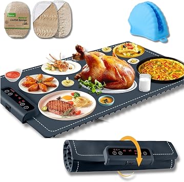Foldable Food Warming Mat Adjustable Temperature Hot Plate for Buffets, Parties, Catering, Home, Restaurant Use Portable, Non-Slip, Energy-Efficient Heated Pad for Trays, Dishes & Serving Platters
