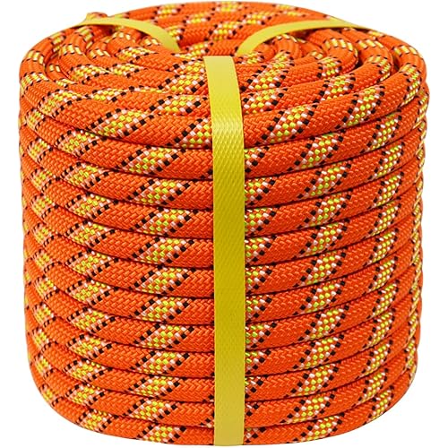 Double Braided Polyester Rope (1/2 in x 150 ft) Strong Arborist Rigging Rope 48 Strands for Tree Work Climbing Pulling Sailing, Orange