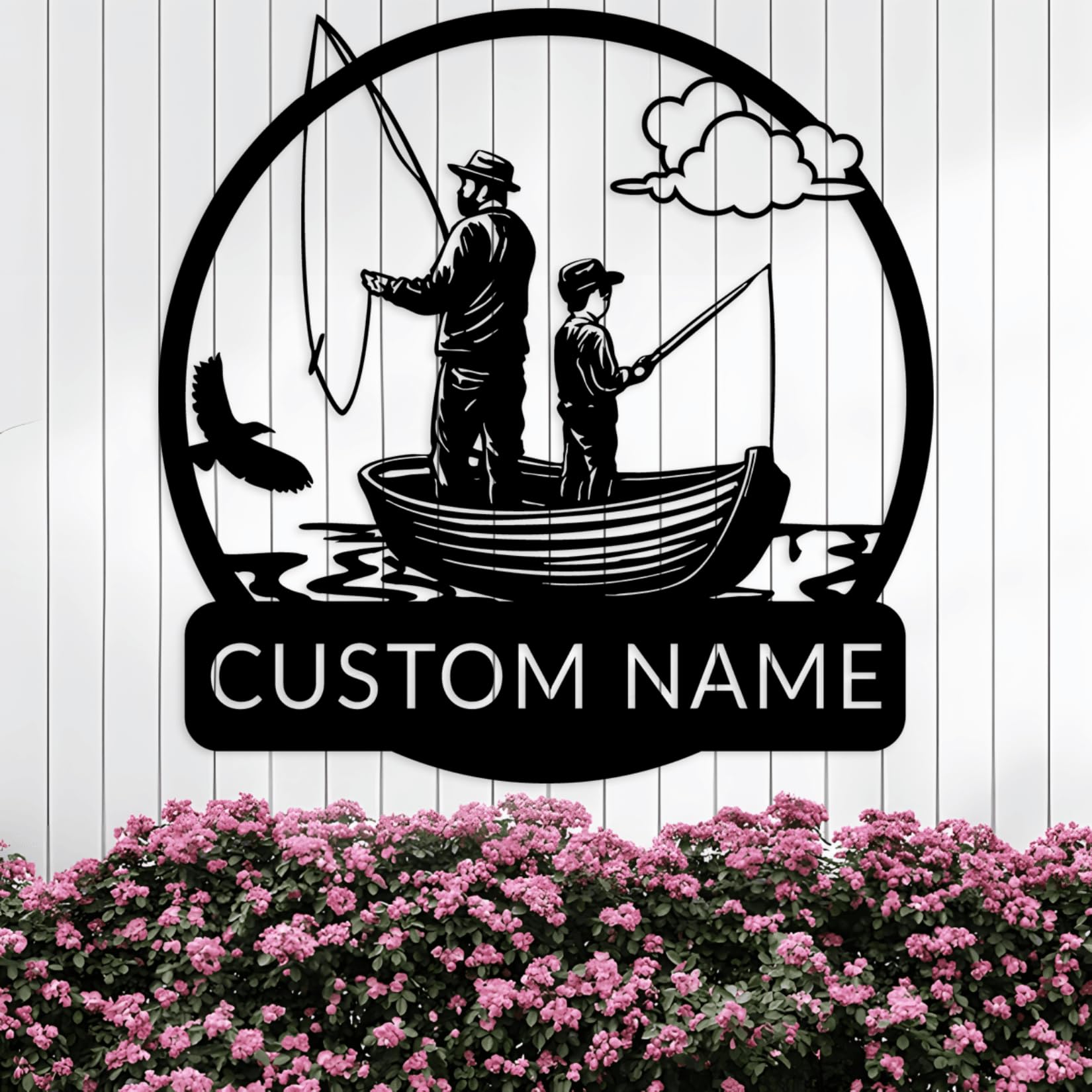 Riaeelvs Personalized Fishing Father and Son Metal Wall Art,Custom Metal Name Signs,Customized Family Wall Decor,Metal Signs for Outdoor,Metal Monogram Wall Decor,Funny Housewarming Gifts