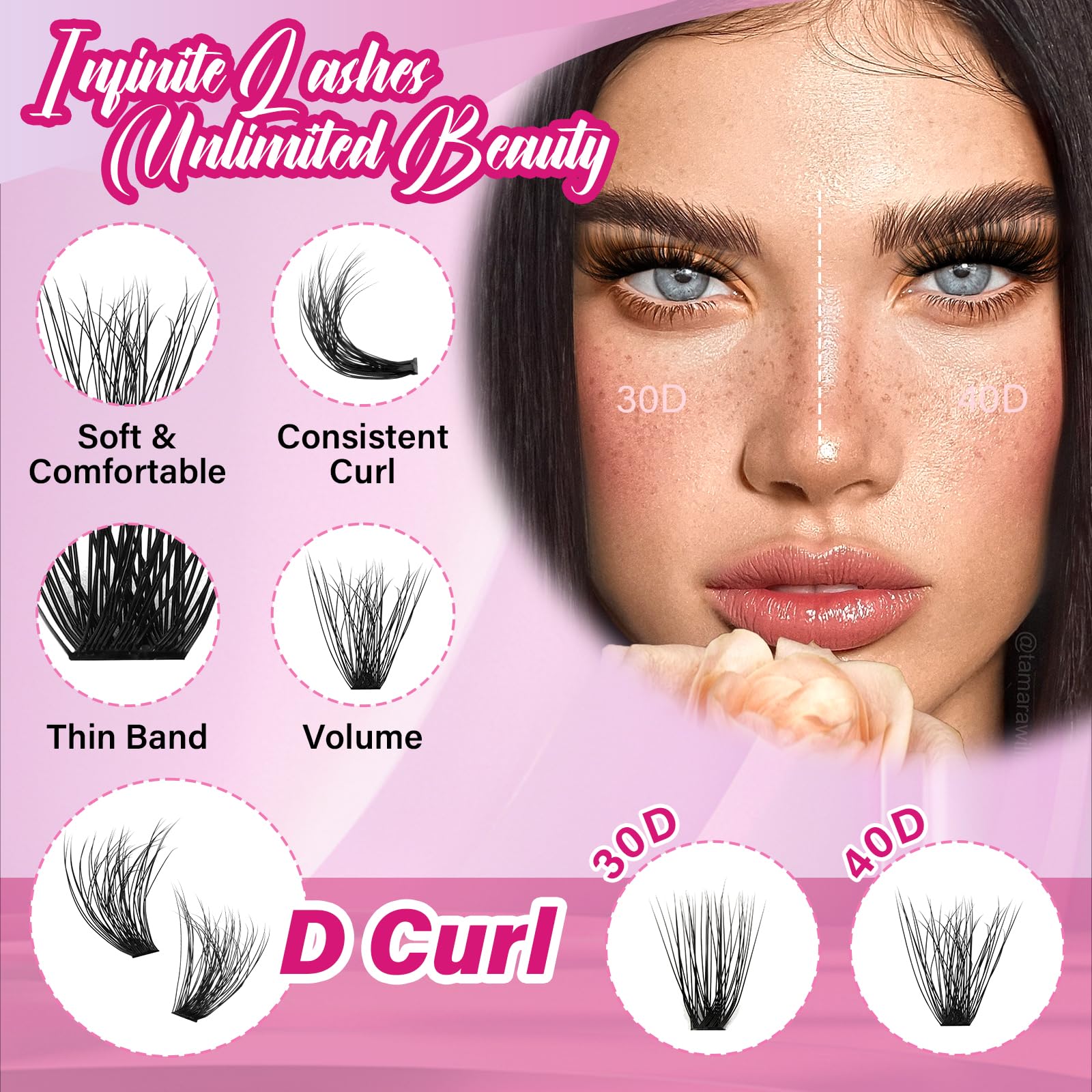 PRO Cluster Lashes Kit Individual Eyelashes 30D+40D Eyelashes Individual Kit 8-16mm Cluster Lashes DIY Lash Extension Natural Eyelash Clusters with Lashes Bond and Seal Lash Tweezers - Image 3