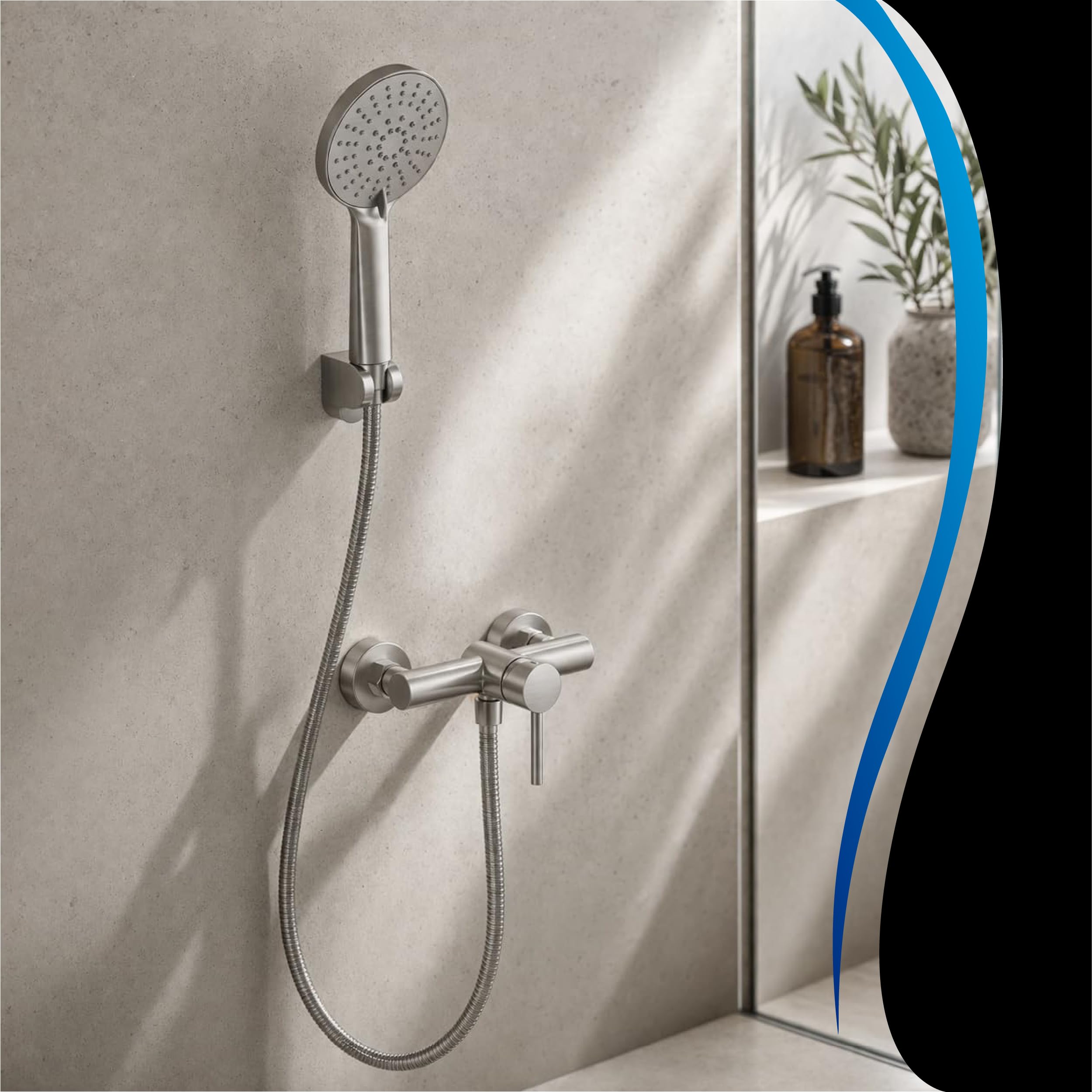 Grifo Ducha Monomando Inox Cepillado – Set Completo con Mango, Flexo 1,75 m y Soporte, Acero Inoxidable, Cartucho Cerámico, Instalación Estándar 1/2"
