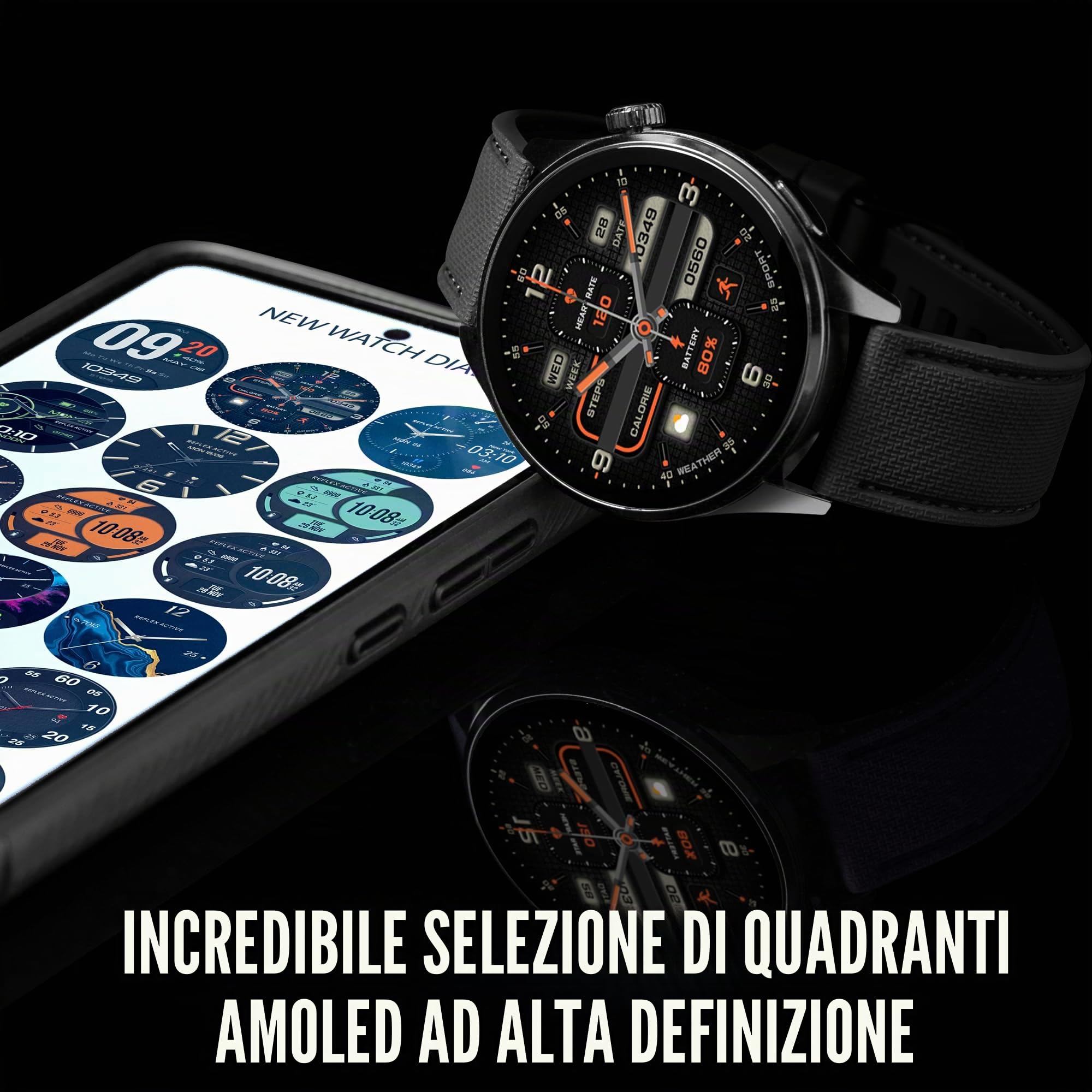 Reflex Active Amoled Series 45 Smart Watch per uomo e donna con GPS integrato, mappe precaricate, effettuare e ricevere chiamate, frequenza cardiaca, modalità sport, monitoraggio del sonno e cinturino