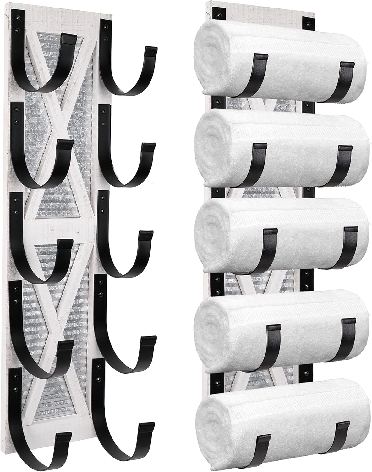 Autumn Alley Farmhouse Towel Holder, Rustic Wine Rack, Rolled Towel Rack, and Wine Holder for Farmhouse Bathroom Accessories Décor, Wall Mounted Towel Rack, Rustic White