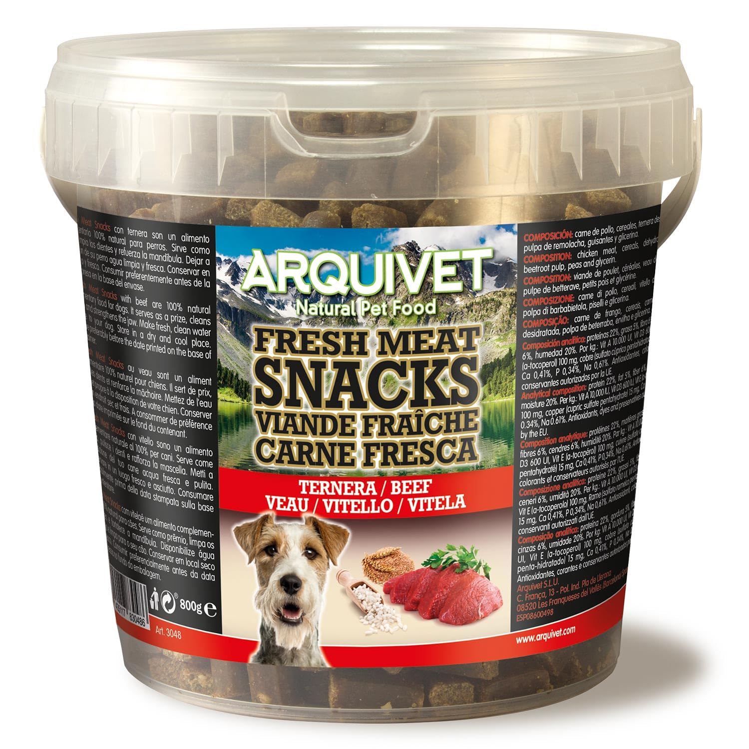 Arquivet Snacks de Carne Fresca de Ternera, 800g, para Perros Adultos