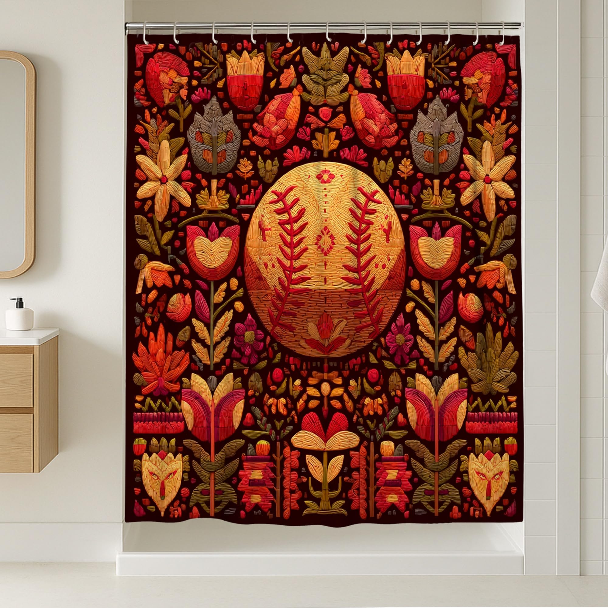 Rideau de douche extra long baseball et bohème rouge 183x243 cm