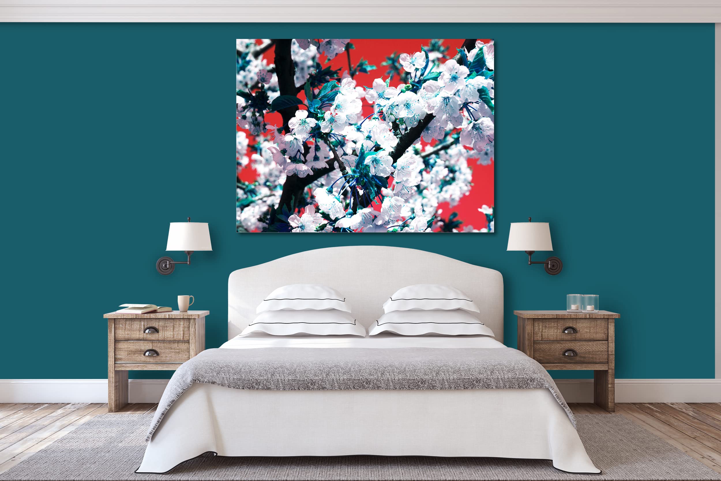 Glücksvilla - Fiori di ciliegio 1 (tela 2 cm, 60 x 40 cm) | varie misure - quadro murale orizzontale - giardino fiori fioritura pianta natura botanica albero ramo mela