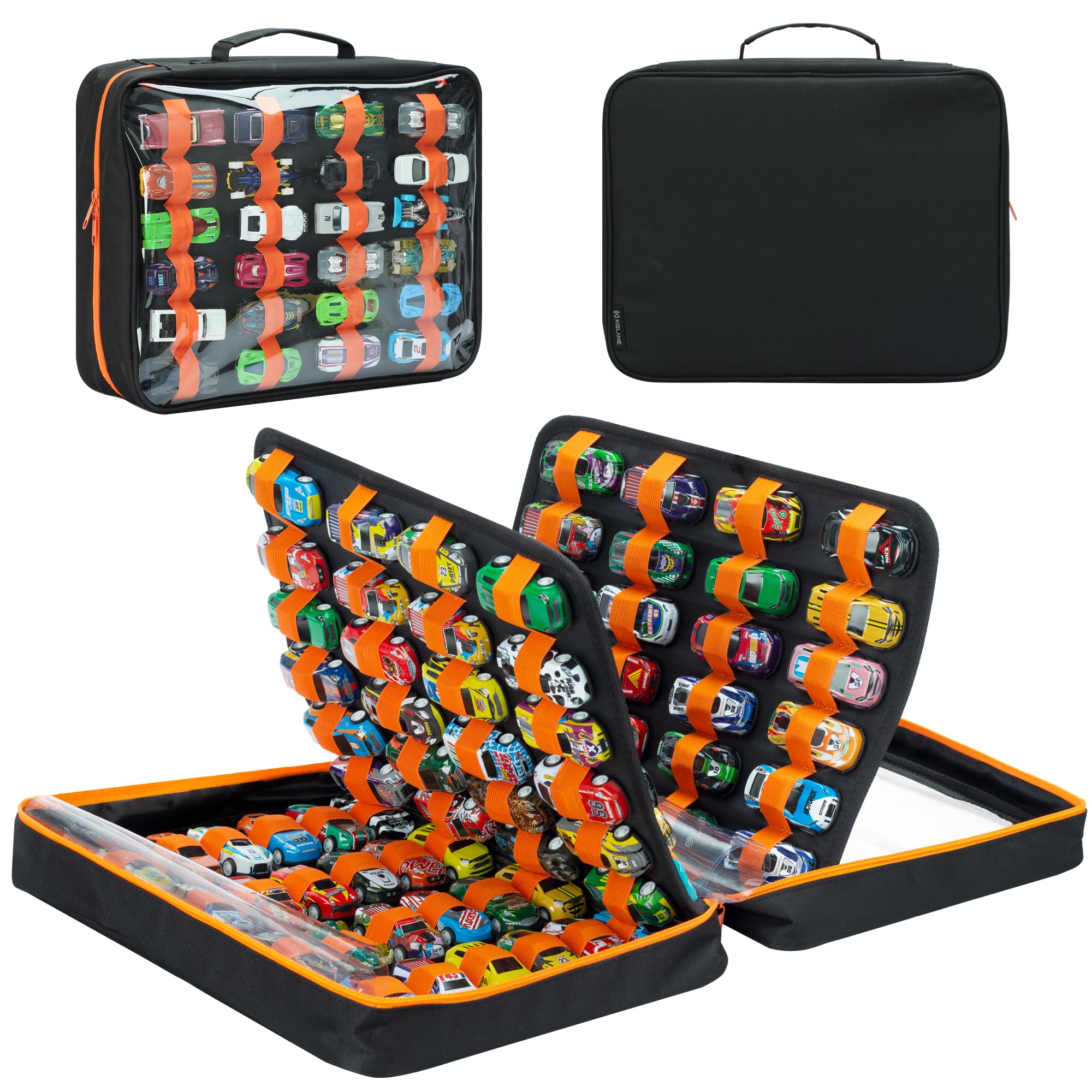 Photo 1 of 124 Slots Toy Cars Storage Case with Clear Window, Matchbox Cars Storage Holds 124 Diecast Cars, Matchbox Cars Organizer Compatible with Toy Cars, Portable Carrying Case with 5 PE Board Panels (Black)