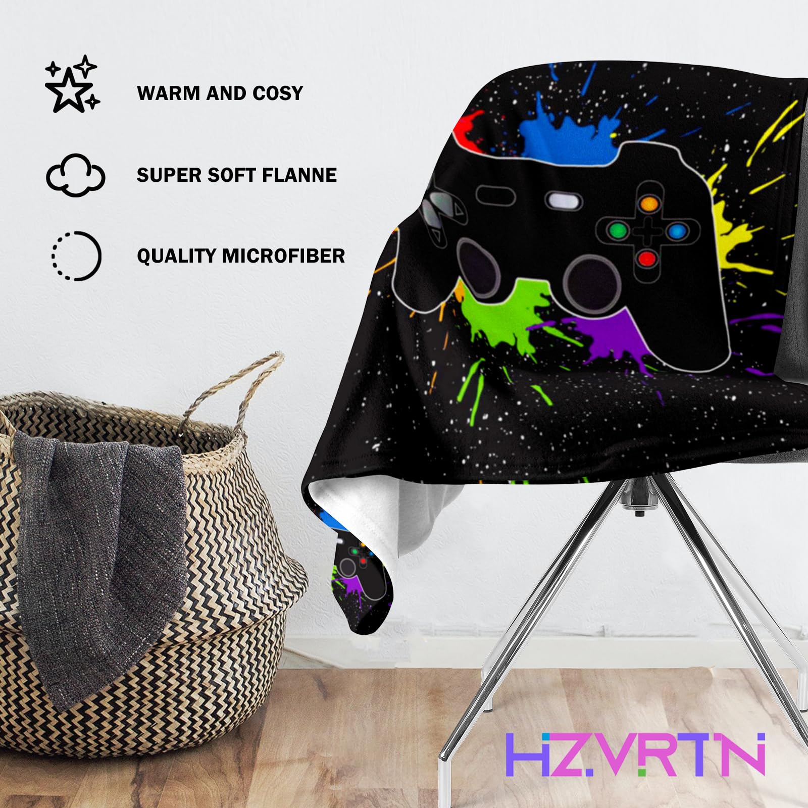 Coperta console di gioco 3D acquerello nero Galaxy Tie Dye 130 x 150 cm, coperta gamer per adolescenti, ragazzi e ragazze, moderna coperta per letto e divano con motivo console di gioco