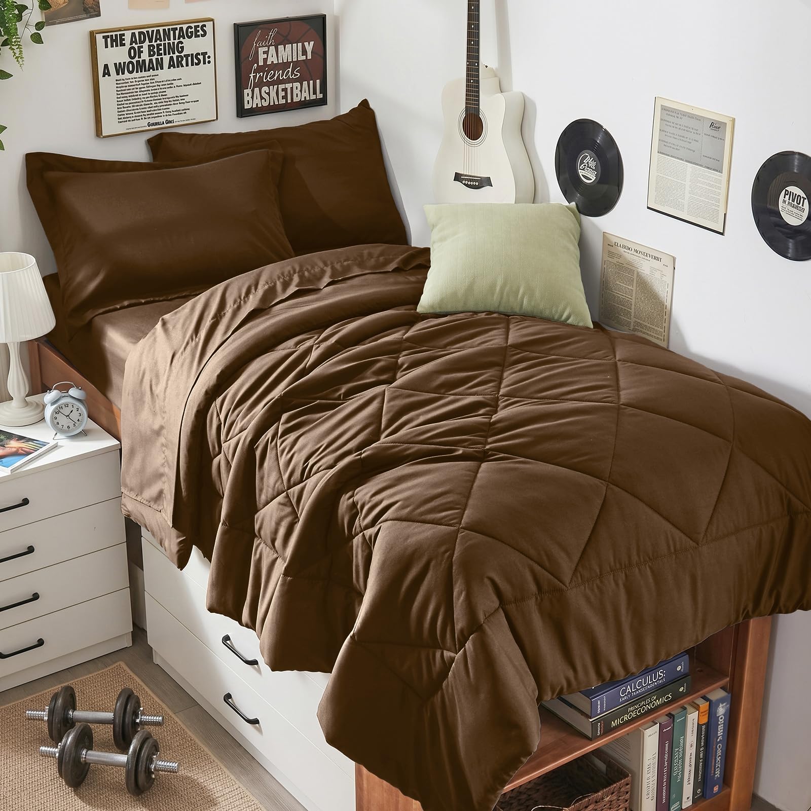 HEVUMYI 5-Piece Twin Comforter Set, Brown Bed in a Bag
